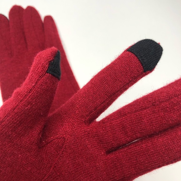 Talbots Red Bow Rabbit Wool Tech Touch Fall Gloves - Picture 4 of 14